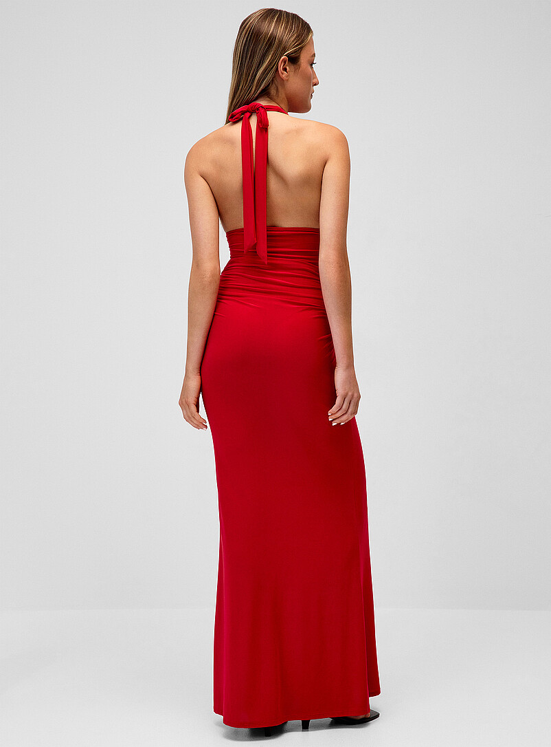 Golden bow red halter maxi dress product image 3