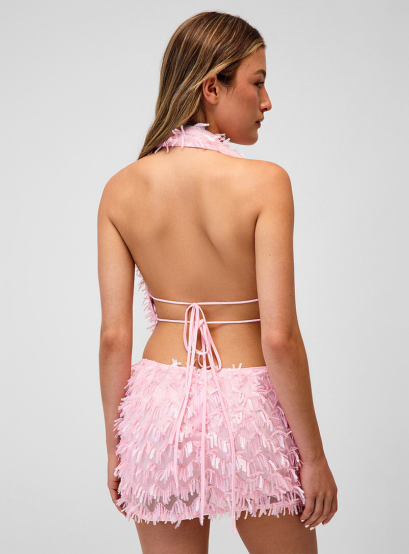 Pink sequins halter-neck fringed cami product image 3