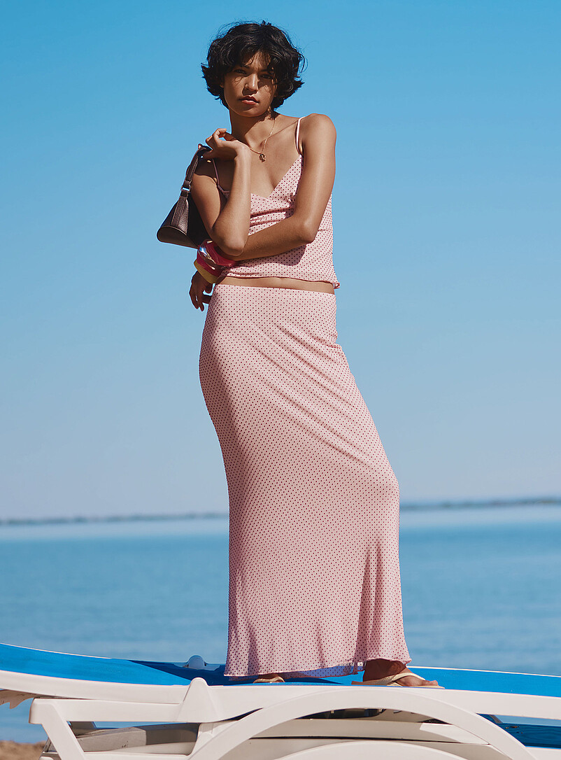 Flocked Polka-Dot Mesh Maxi Skirt