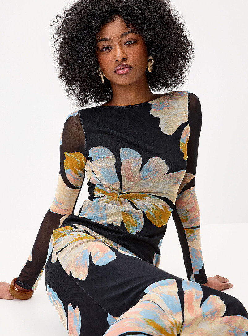 Floral mesh open-back maxi dress product image (primary)