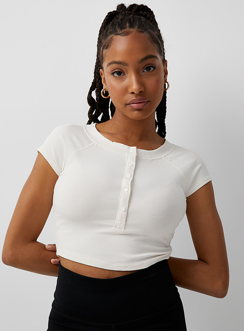 Twik Black Ribbed Henley cropped tee for women