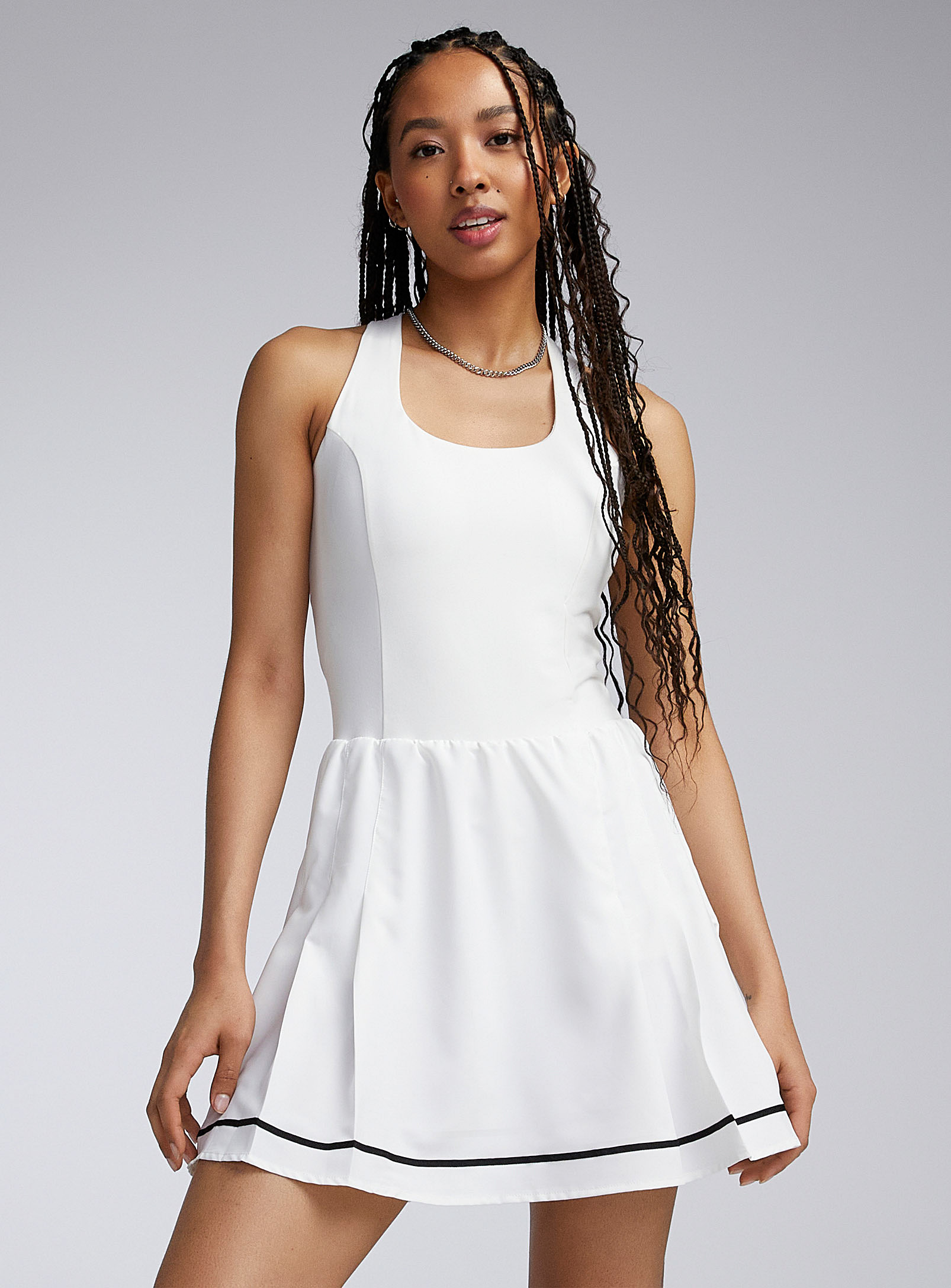 Twik Contrasting Band Tennis Dress In White