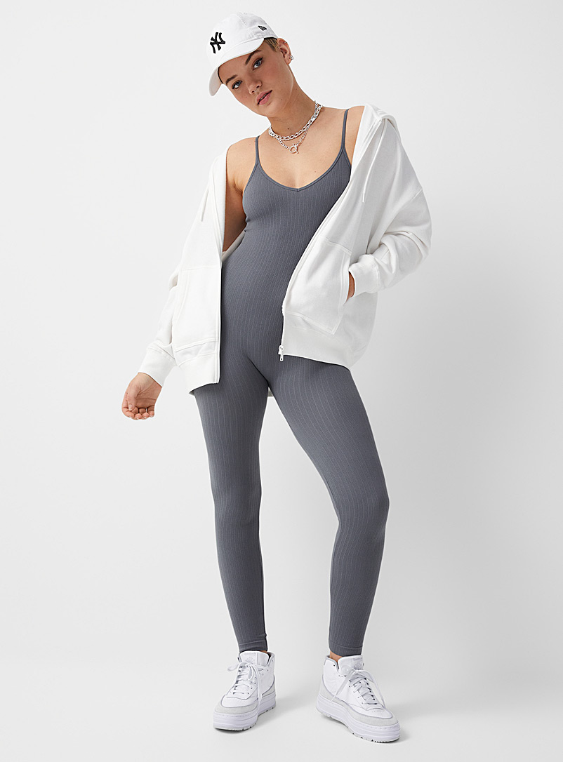 Twik Grey Ribbed jersey jumpsuit for women