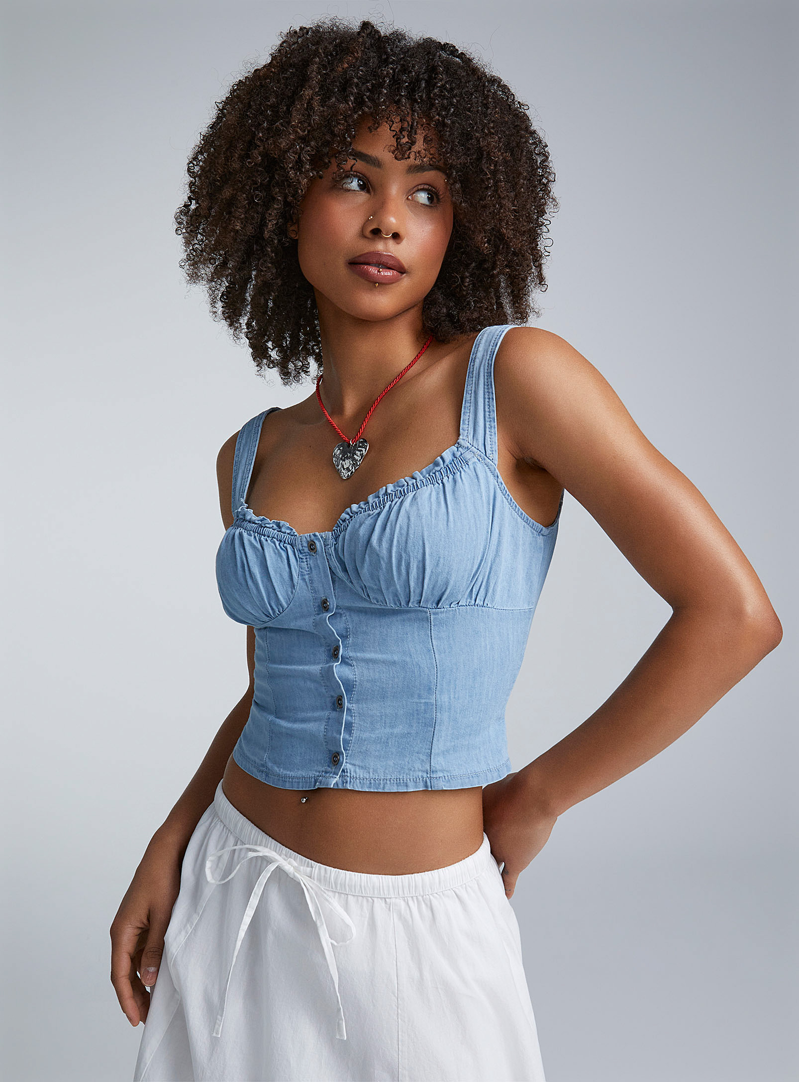Twik Ruffled Cropped Cami In Baby Blue