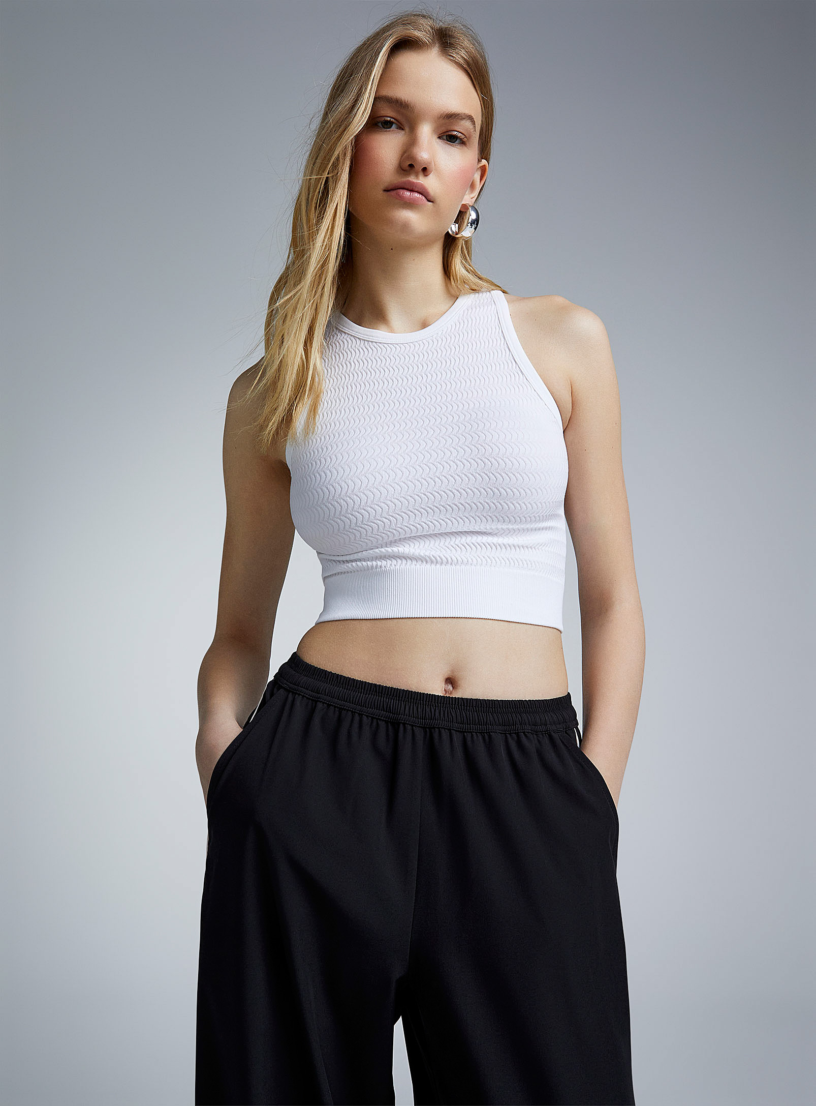 Twik Wavy Texture Cropped Cami In White