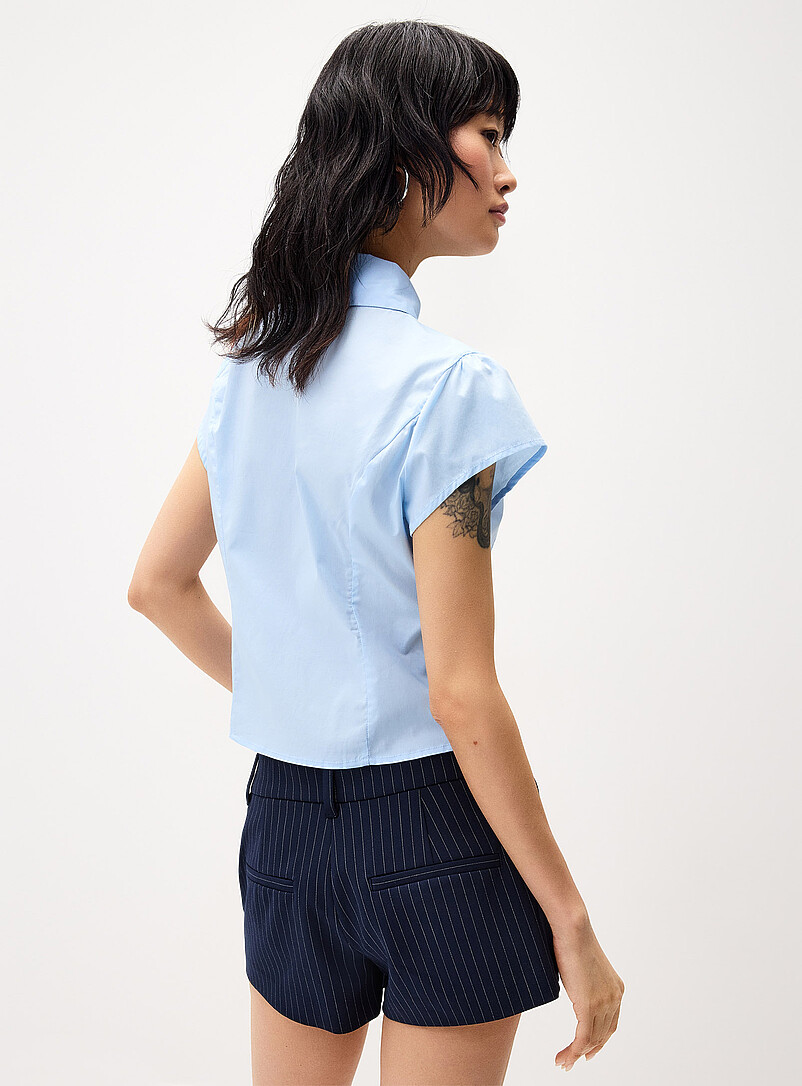 Twik Baby Blue Cap-sleeve fitted shirt for women