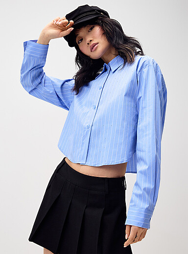 La chemise courte rayures strass