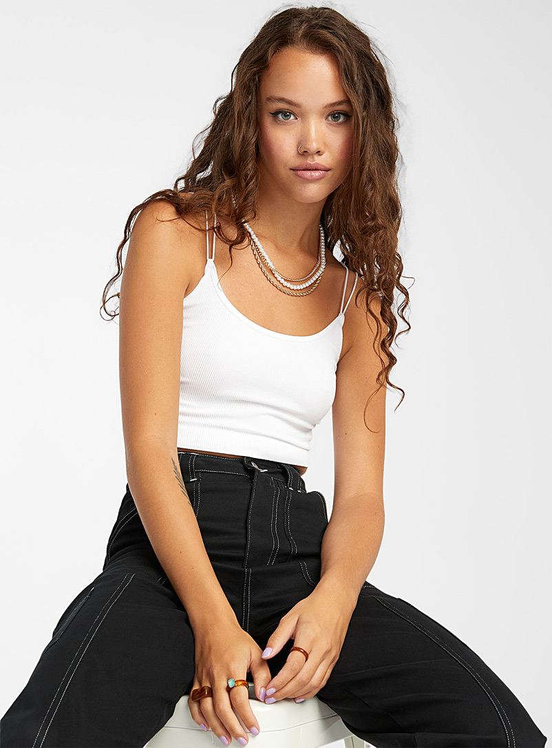Twik White Ultra-cropped double-strap cami for women