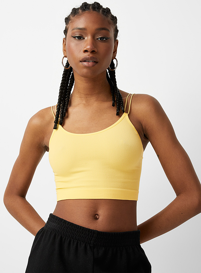 Twik Light Yellow Ultra-cropped double-strap cami for women