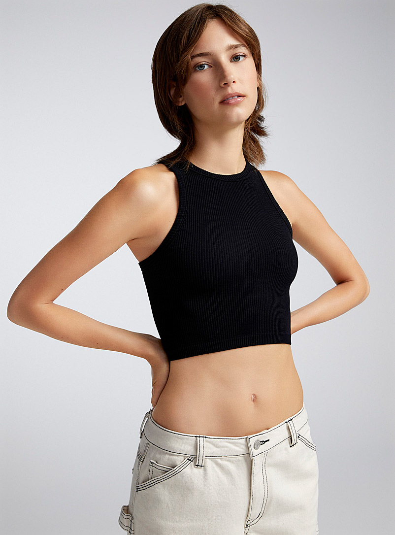 Twik Black Finely ribbed ultra-cropped cami for women
