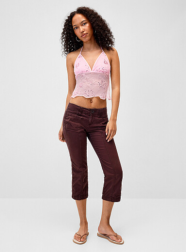 Twik Pink Sequined floral embroidery mini cami for women