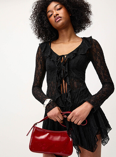 Ruffled lace tie-front cardigan