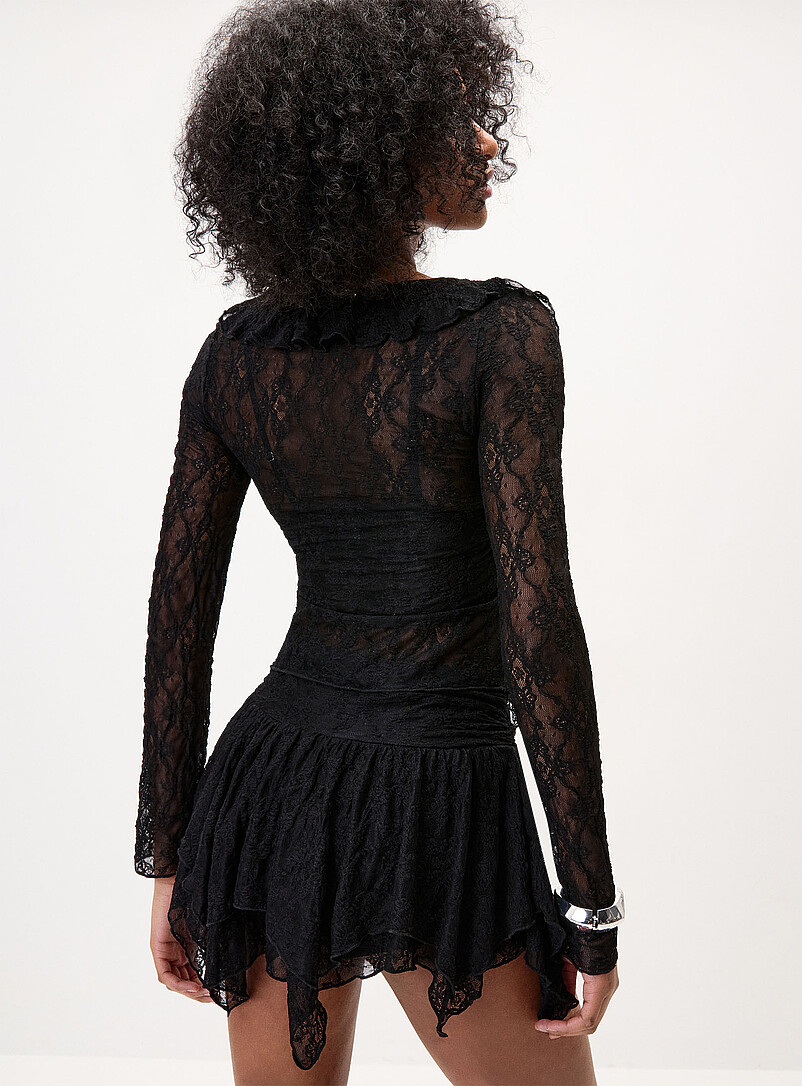 Twik Brown Ruffled lace tie-front cardigan for women