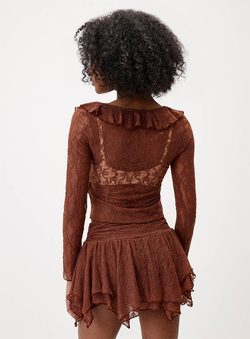 Twik: Le cardigan &agrave; nouer dentelle volants Noir pour femme
