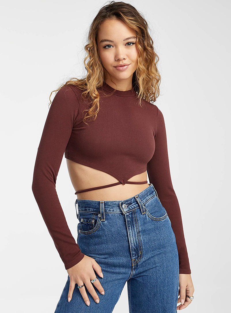 Twik Red Tie-cord cropped T-shirt for women