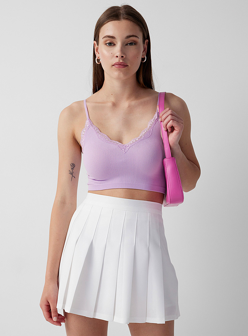 Twik Lilacs Lace trim ribbed cami for women