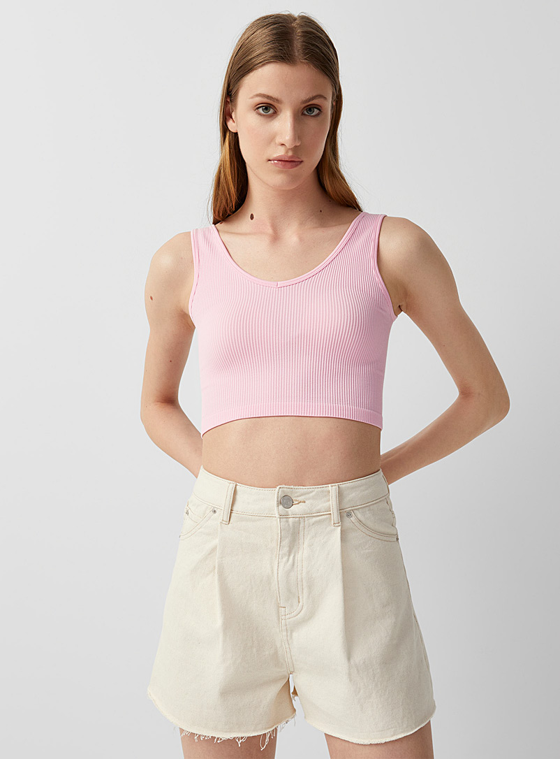 Twik Pink Ultra-cropped ribbed cami for women