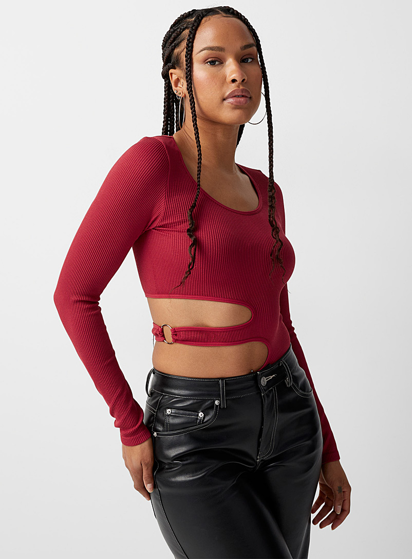 Twik Ruby Red Cutouts and rings bodysuit for women