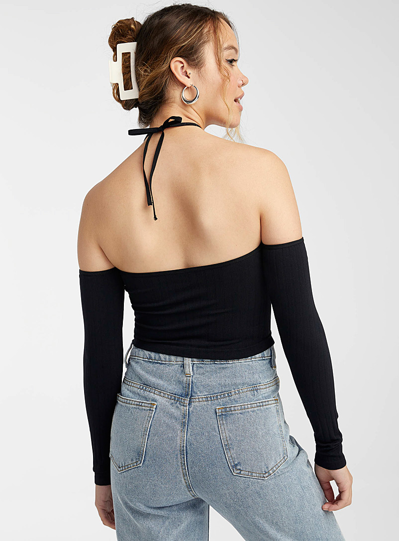 Twik Black Drop-shoulder halter T-shirt for women