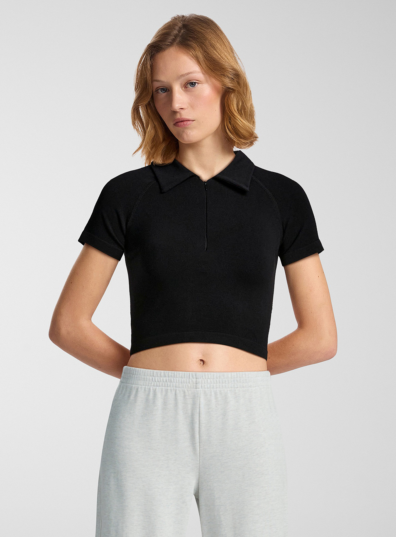 Twik Polo Collar Zippered T-shirt In Black