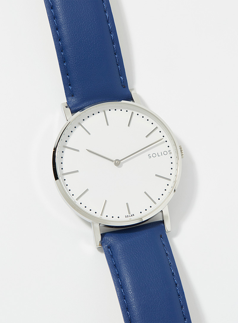Solios: La montre Solar bracelet bleu Blanc à motifs pour homme