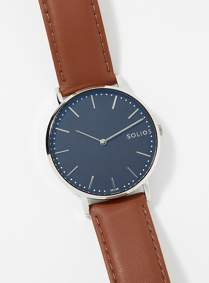 Solios: La montre Solar bracelet brun Blanc à motifs pour homme