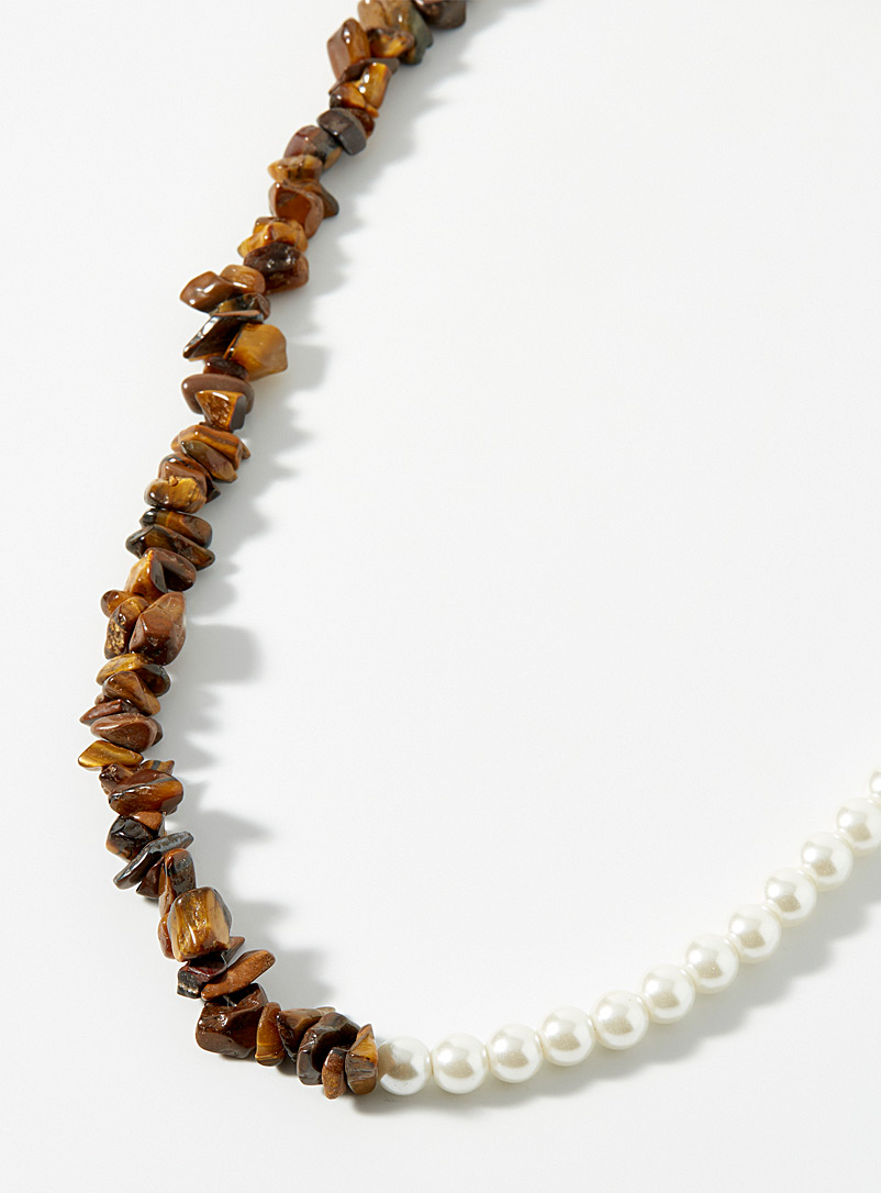 Simons Patterned Brown Colourful stone and pearly bead necklace for women