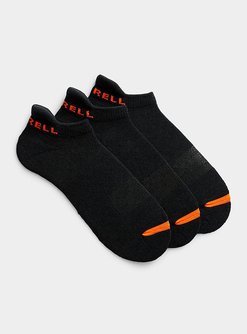 Merrell Black Orange-accent reinforced ped socks 3-pack for men
