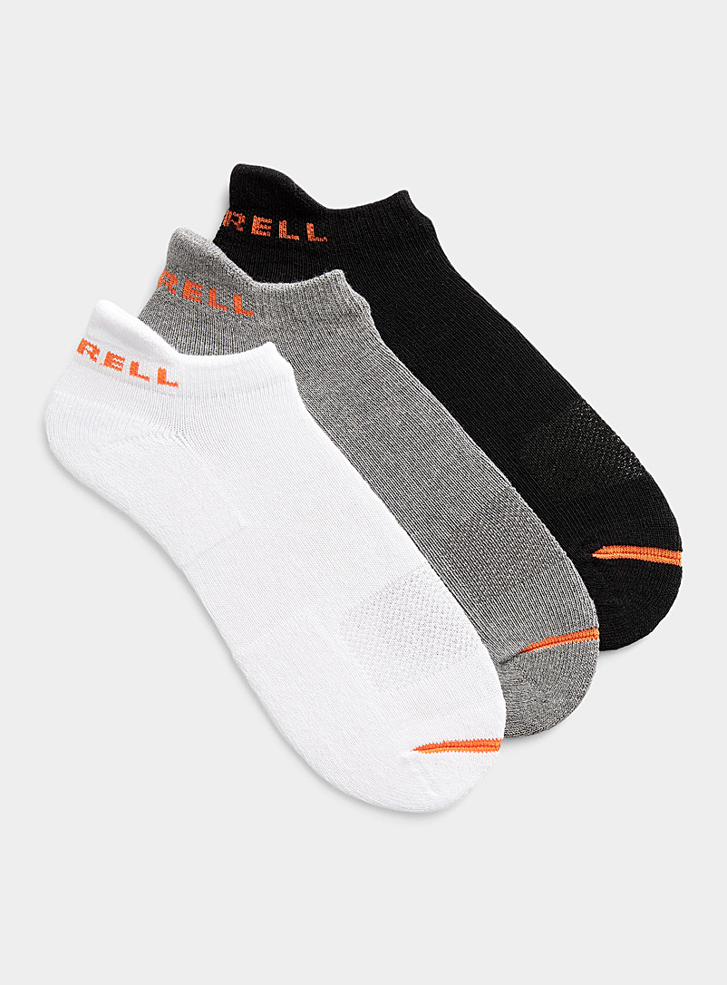 Merrell Patterned Black Orange-accent reinforced ped socks 3-pack for men