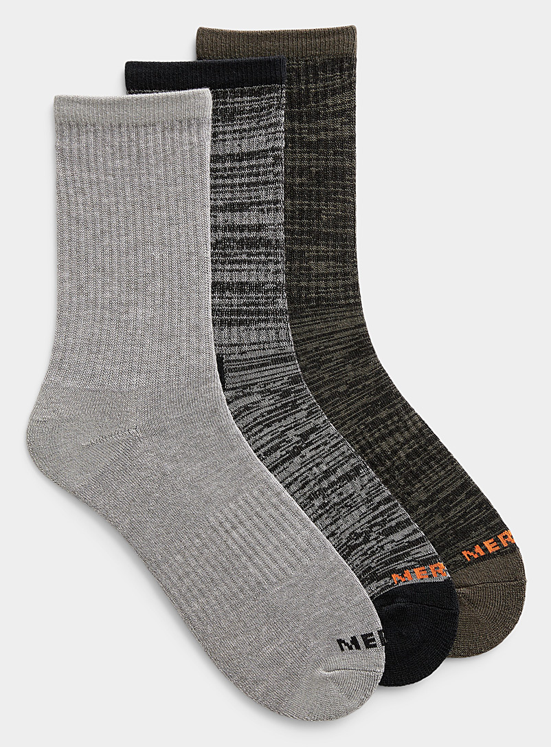Merrell: Les chaussettes de randonnée teintes de gris Collection Hiker - Emballage de 3 Noir à motifs pour homme