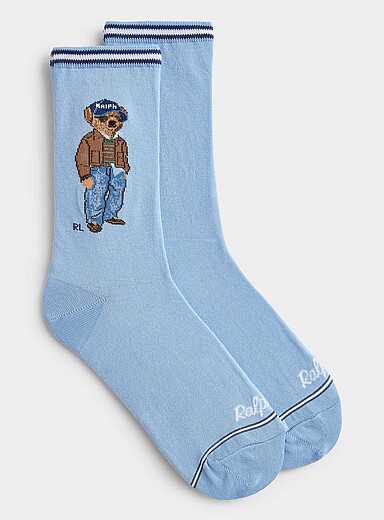 Contrast trim teddy bear socks
