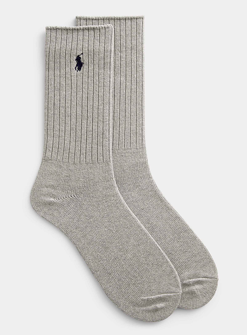 Polo Ralph Lauren: La chaussette côtelée signature unie Gris pâle pour homme