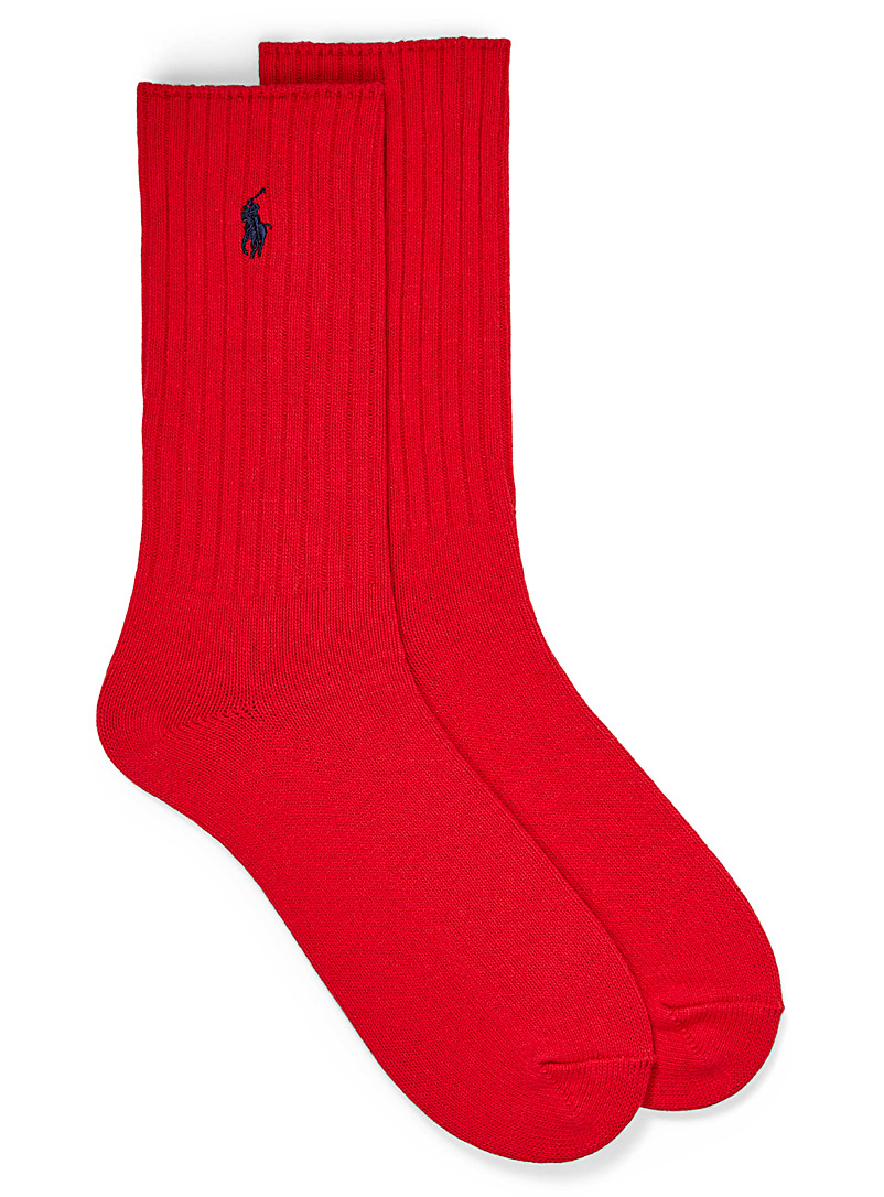 Polo Ralph Lauren: La chaussette côtelée signature unie Rouge pour homme