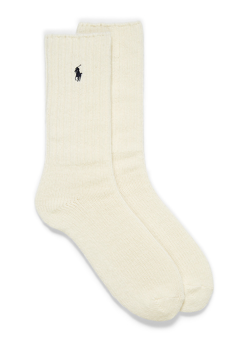 Polo Ralph Lauren Ivory White Embroidered-logo ribbed wool socks for men