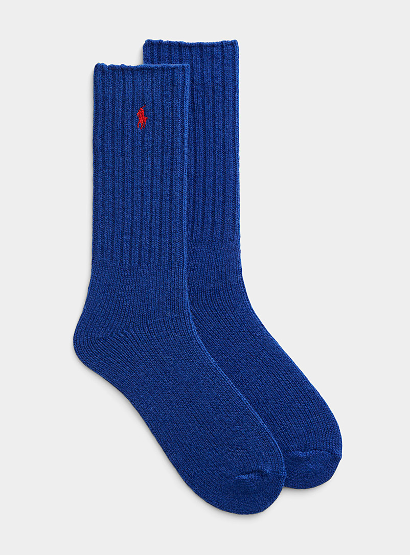 Polo Ralph Lauren Sapphire Blue Embroidered-logo ribbed wool socks for men