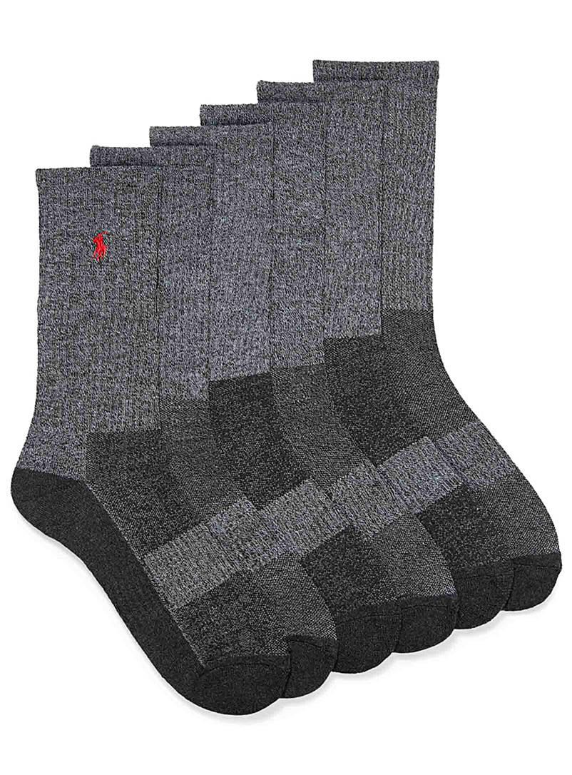 Polo Ralph Lauren: Les chaussettes côtelées duo de gris Emballage de 6 Gris à motifs pour homme