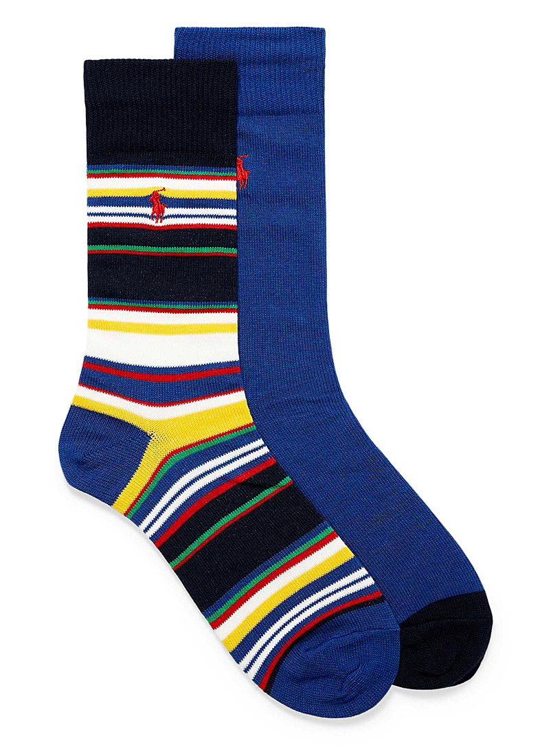 Polo Ralph Lauren Patterned Blue Solid blue and primary stripe socks 2-pack for men
