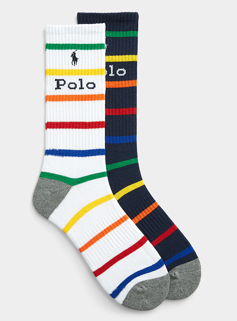 Polo Ralph Lauren: Les chaussettes rayures multicolores Emballage de 2 Bleu à motifs pour homme