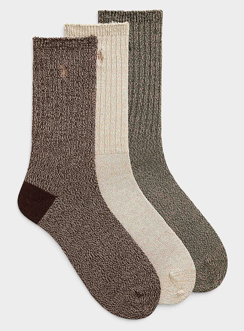 Polo Ralph Lauren: Les chaussettes teintes naturelles chinées Emballage de 3 Vert à motifs pour homme