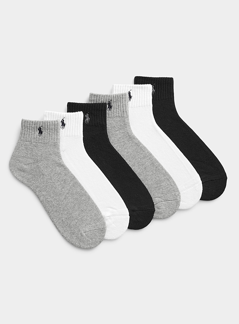 Polo Ralph Lauren: Les chaussettes courtes teintes neutres Emballage de 6 Gris à motifs pour homme