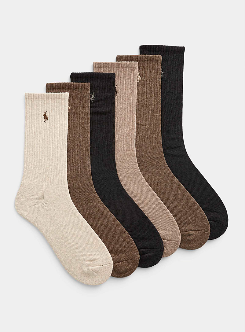 Polo Ralph Lauren: Les chaussettes athlétiques teintes naturelles Emballage de 6 Brun à motifs pour homme