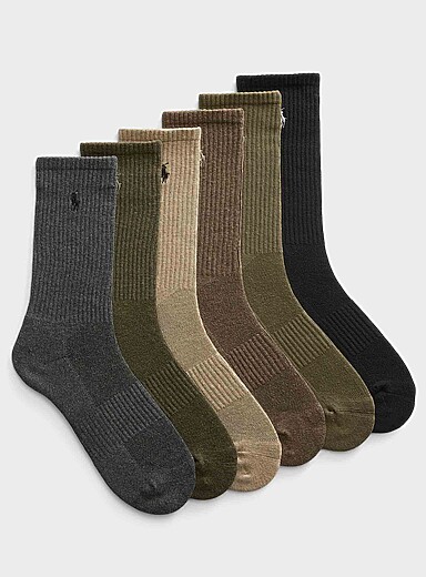 Natural hued ribbed socks 6-pack