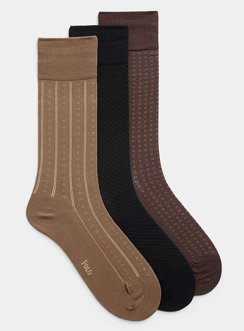Polo Ralph Lauren: Les chaussettes habillées micromotifs Emballage de 3 Brun à motifs pour homme