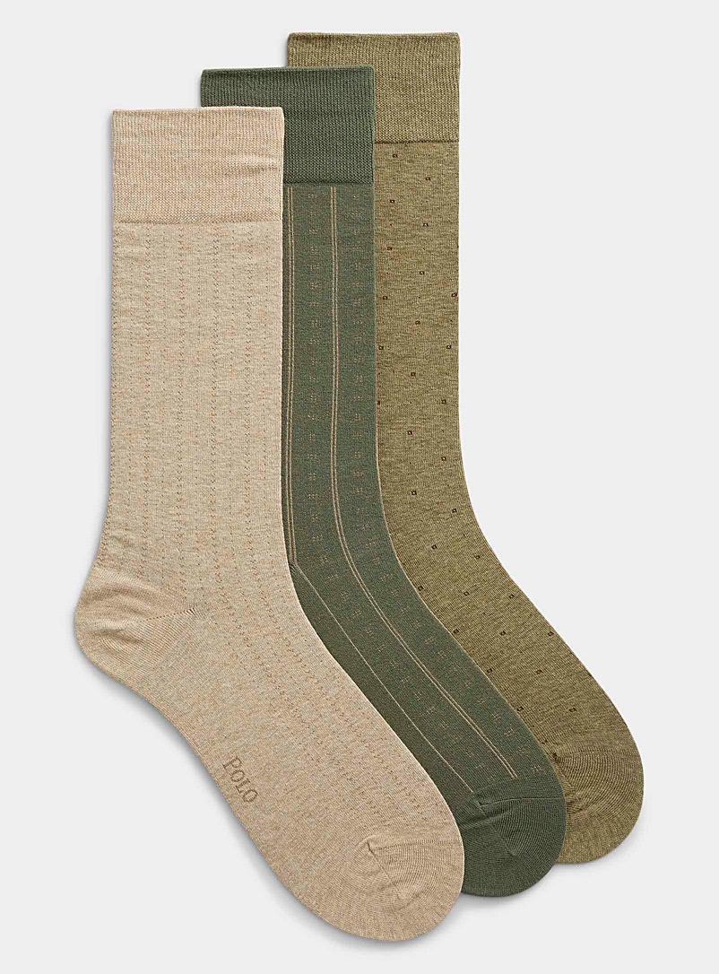 Polo Ralph Lauren: Les chaussettes habillées micromotifs Emballage de 3 Vert à motifs pour homme