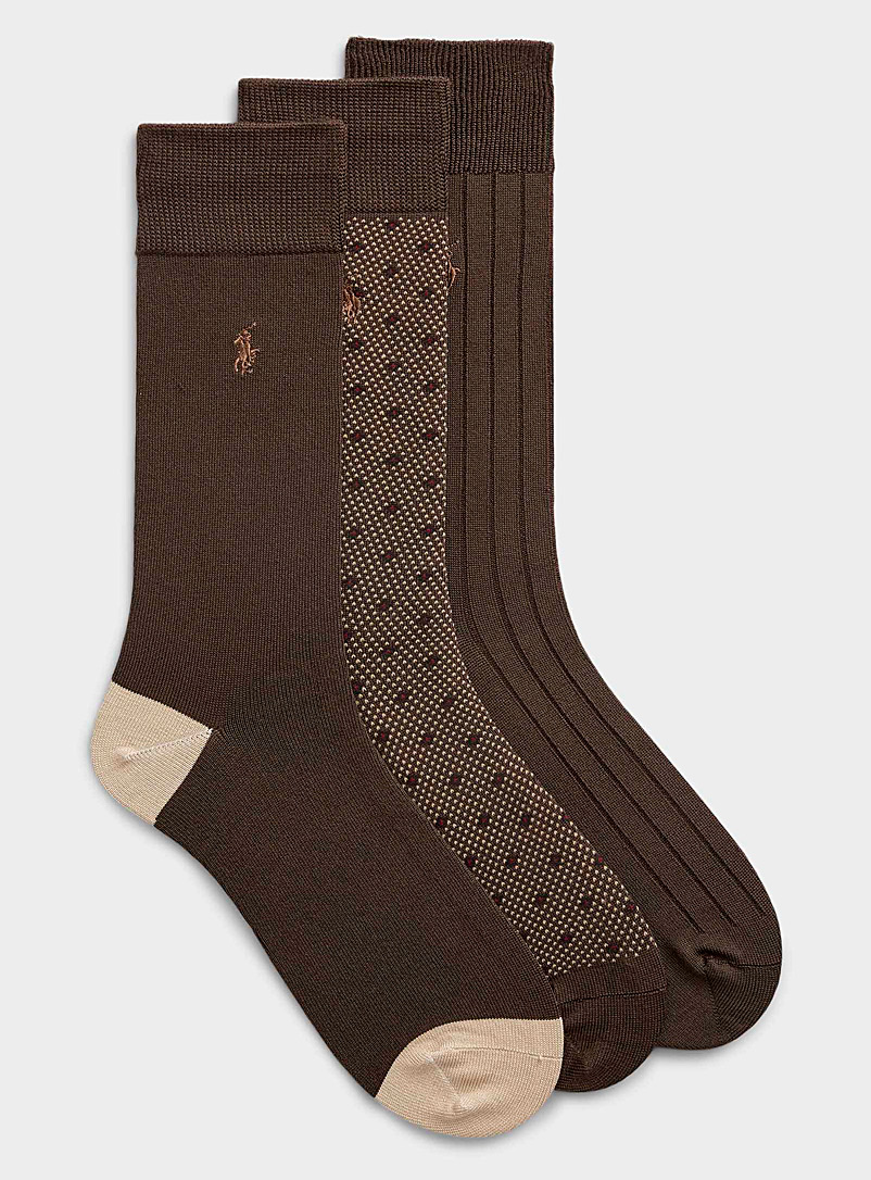 Polo Ralph Lauren: Les chaussettes trio brun chocolat Emballage de 3 Brun à motifs pour homme