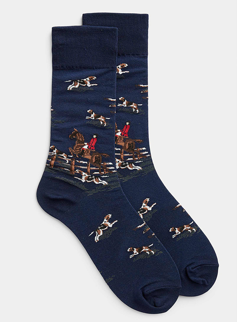 Polo Ralph Lauren Patterned Blue Equestrian scene sock for men