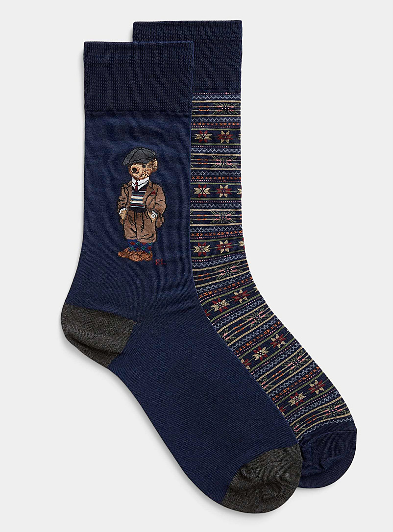 Polo Ralph Lauren: Les chaussettes ourson <i>preppy</i> Emballage de 2 Bleu à motifs pour homme