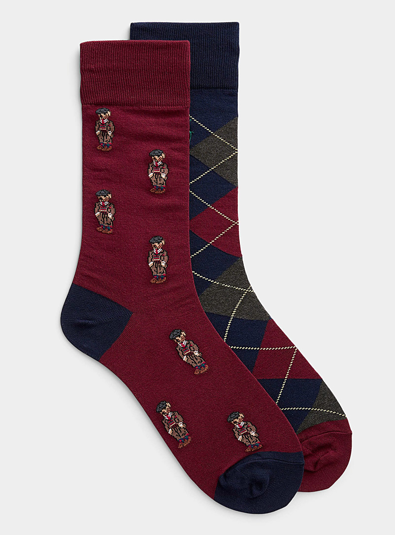 Polo Ralph Lauren: Les chaussettes oursons et losanges Emballage de 2 Rouge foncé-vin-rubis pour homme