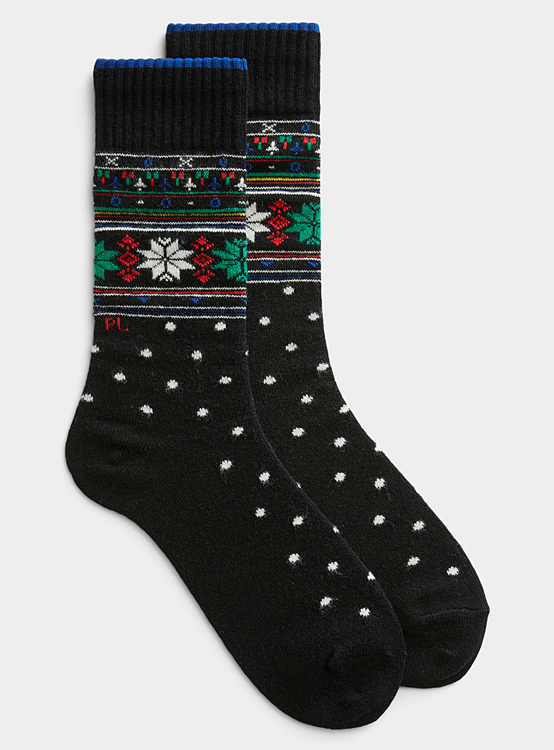 Polo Ralph Lauren Patterned Black Fair Isle snowflake sock for men