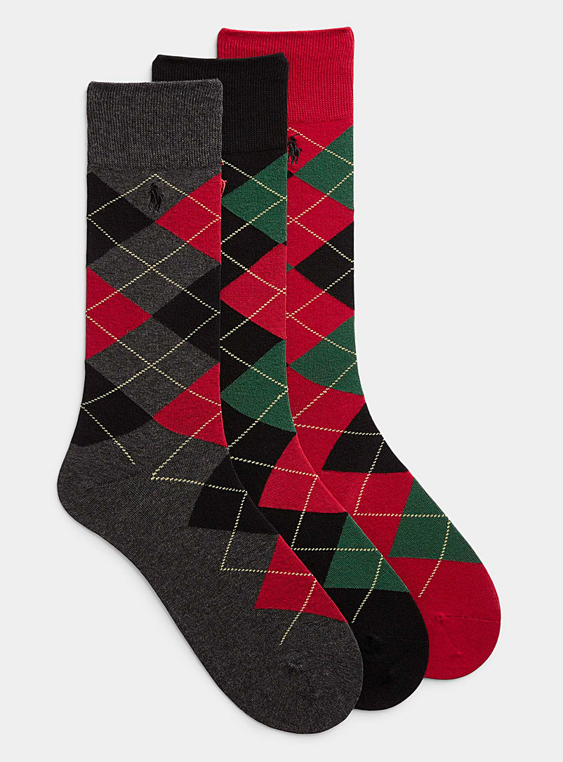 Polo Ralph Lauren: Les chaussettes losanges festifs Emballage de 3 Noir pour homme